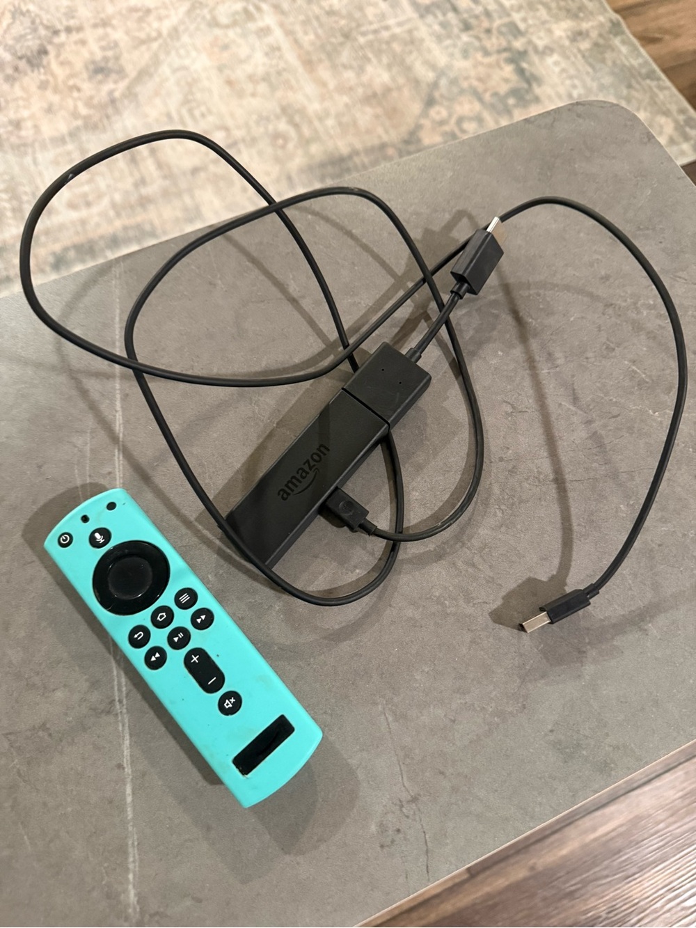 Amazon Fire TV Stick with Bright Turquoise Remote and Black Dongle